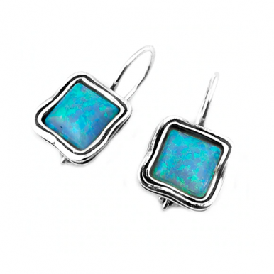 Silver Square Earrings with Large Square Opal